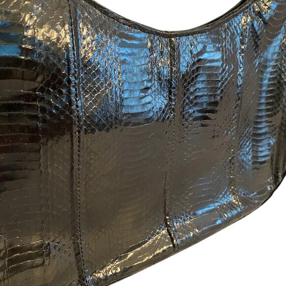 Vintage J Renee black snakeskin top handle purse classic 1980's hobo shoulderbag - Picture 2 of 8